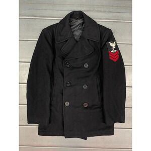 Vintage‎ Navy Peacoat Mens 36R Black Wool Overcoat Military Vi-Mil Enlisted